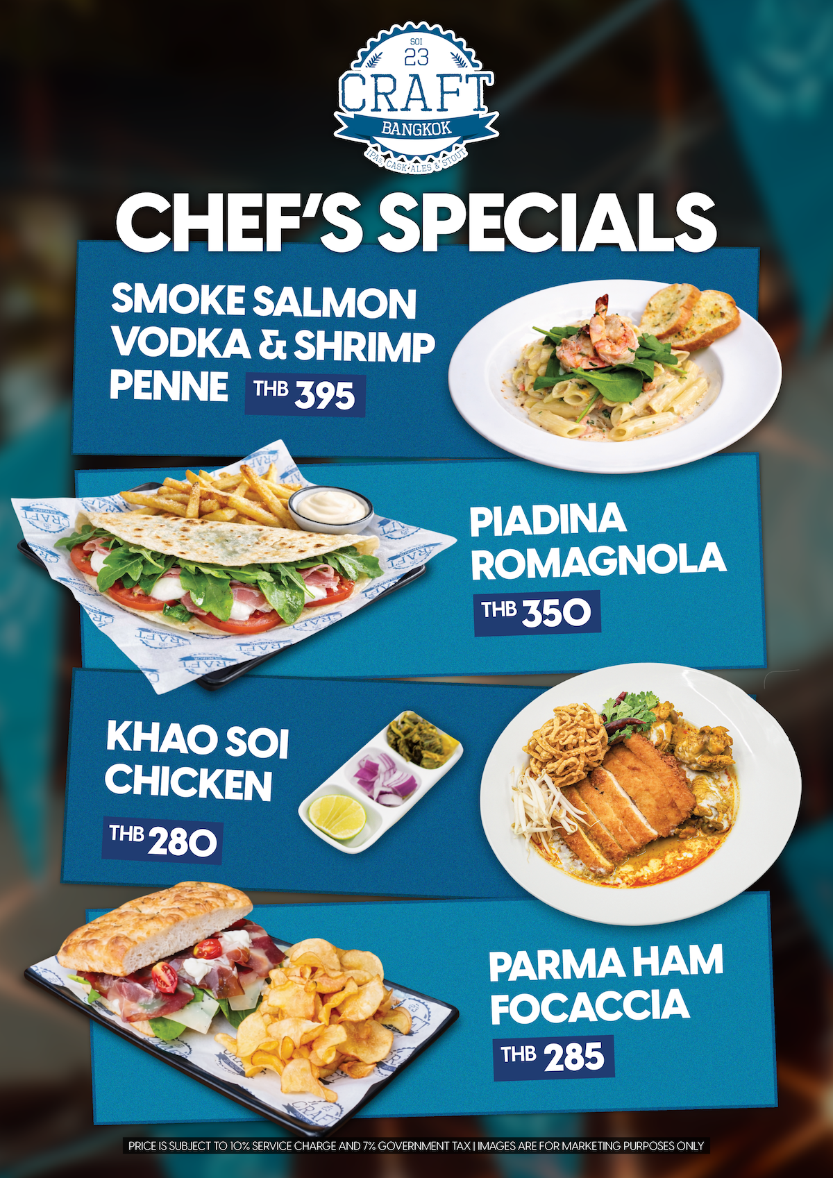 Chef’s Specials — Salmon Penne, Piadina, Khao Soi & Focaccia