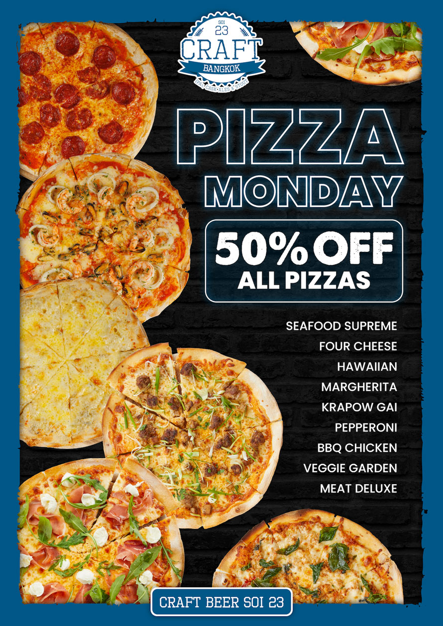 Pizza Monday — 50% off all pizzas